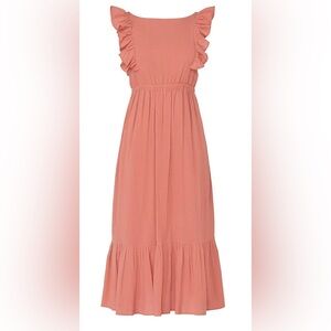 ba&sh Paris Rose Pink Ruffle Midi Dress 🌸 Cottagecore Soft Girl Feminine Size M